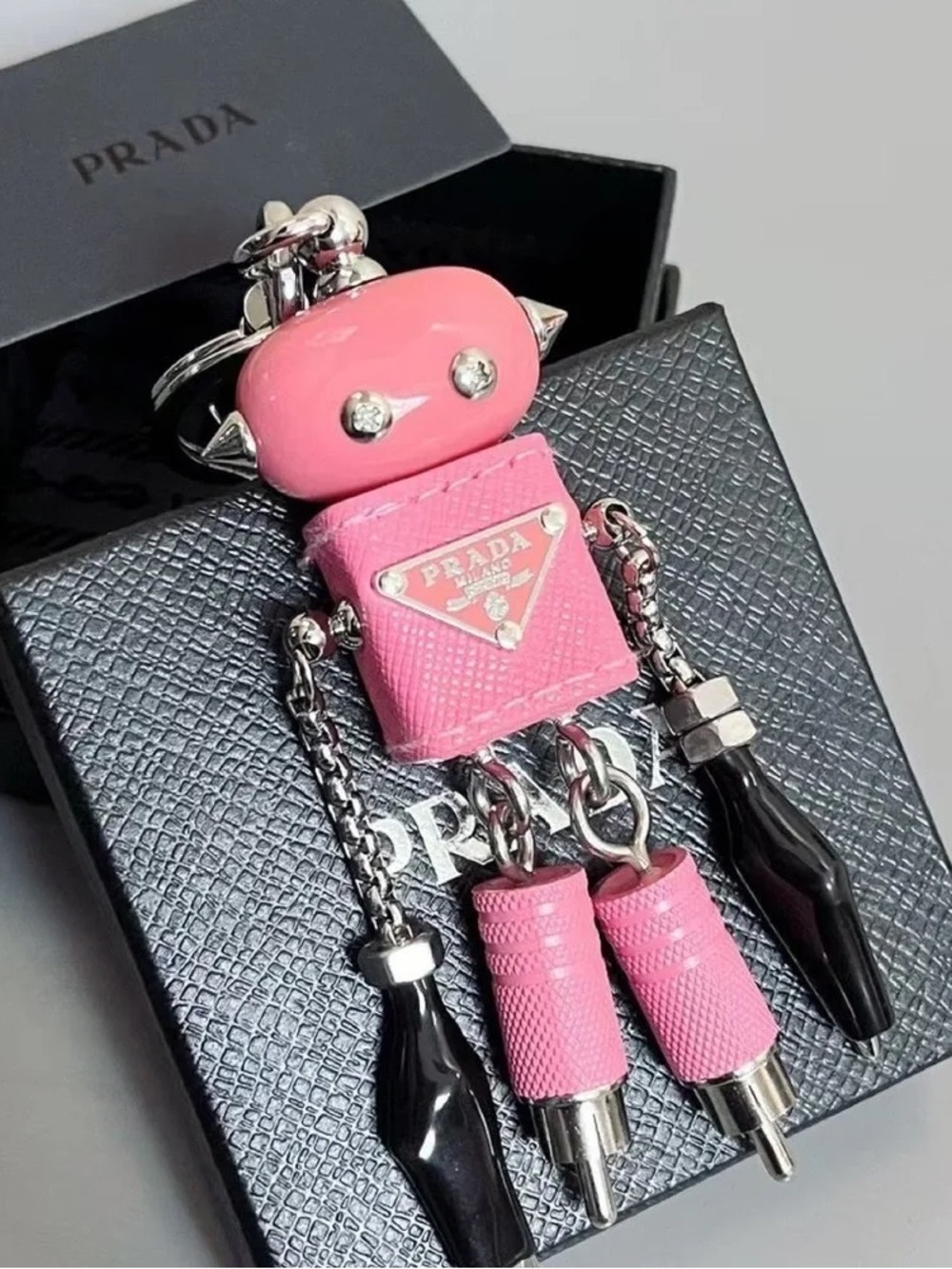 Prada Robot Keychain Pink and Black